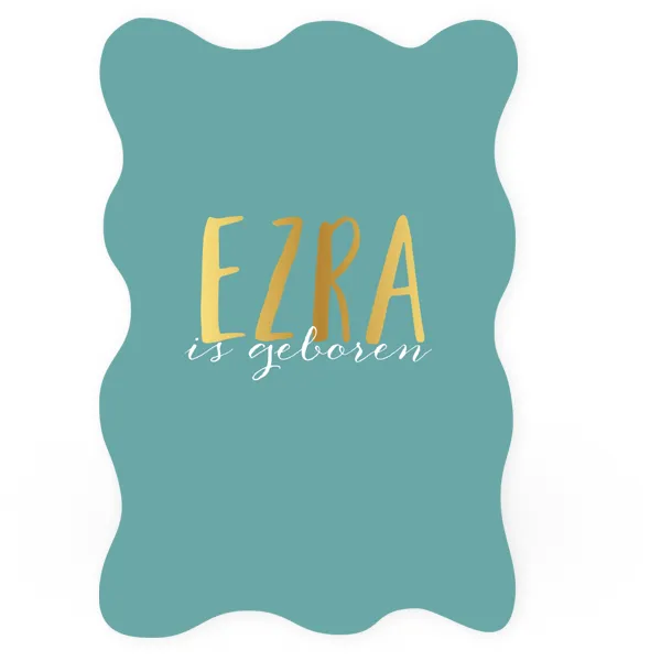 Geboortekaart enkel speels turquoise met goudfolie