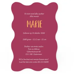 Geboortekaart enkel speels magenta met goudfolie marie