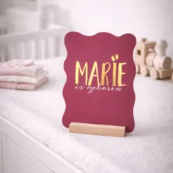 Geboortekaart enkel speels magenta met goudfolie marie
