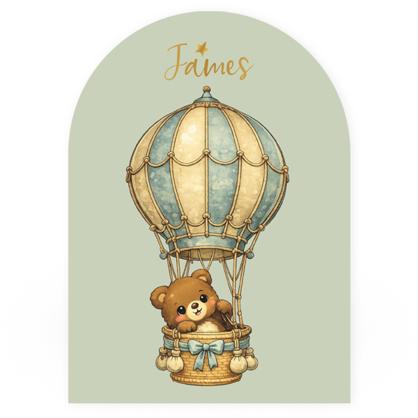 Enkele geboortekaart met beertje in een luchtballon