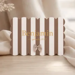 Bruin wit gestreept met taupe strik