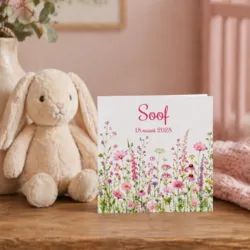 Geboortekaartje Soof met bloemenveld | Romantisch en vrolijk