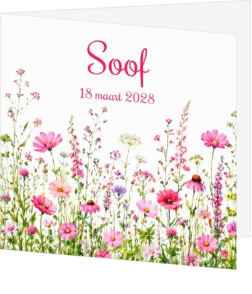 Geboortekaartje Soof met bloemenveld | Romantisch en vrolijk