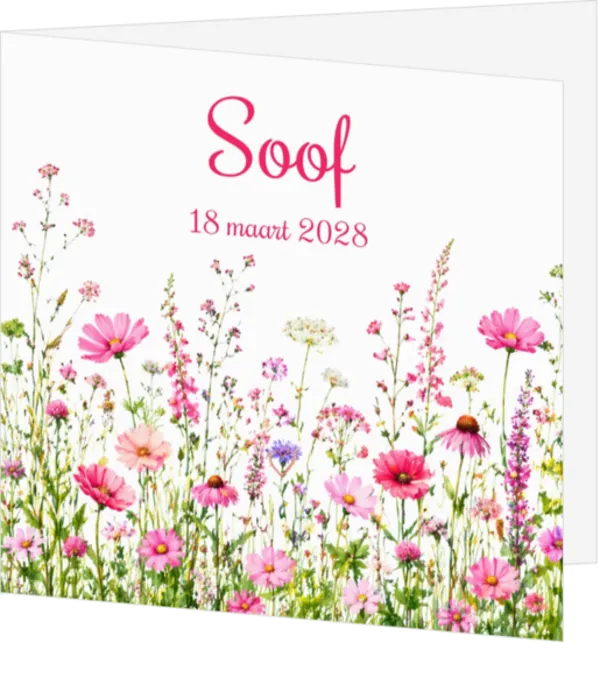 Geboortekaartje Soof met bloemenveld | Romantisch en vrolijk