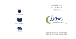 Geboortekaartje Luna - Maan en sterrenhemel