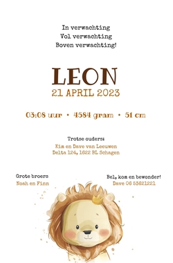 Geboortekaart Leon - Lief leeuwtje