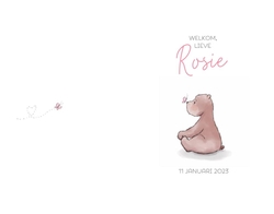 Geboortekaartje Rosie - Beertje met roze vlindertje