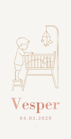 Lief geboortekaartje met broer bij wieg en minimalistische lijntekening