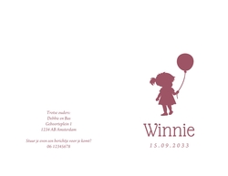Lief minimalistisch geboortekaartje met silhouet van meisje met ballon