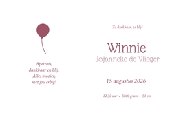 Lief minimalistisch geboortekaartje met silhouet van meisje met ballon