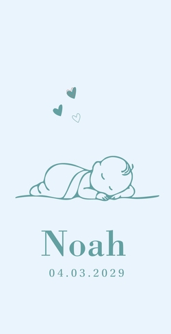 Lief geboortekaartje met lijntekening van slapende baby 