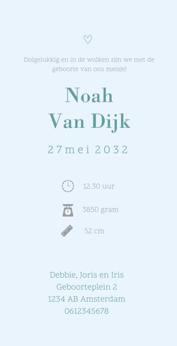 Lief geboortekaartje met lijntekening van slapende baby 