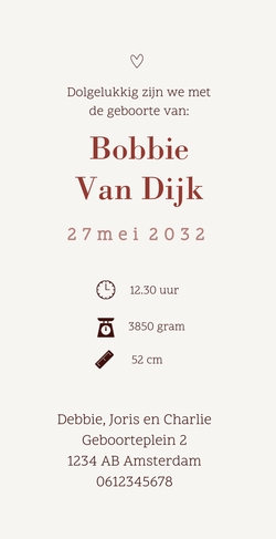 Lief geboortekaartje met lijntekening van broer die zijn babybroertje een kus geeft