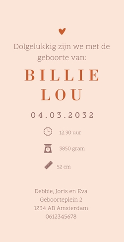 Lief minimalistisch geboortekaartje met slapende baby in koperfolie lijntekening