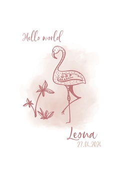 Geboortekaart Leona - Flamingo en vogel