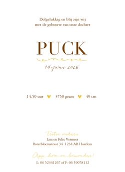 geboortekaartje Puck - Eigen foto