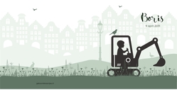 Geboortekaart graafmachine groen