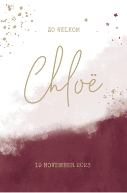 Geboortekaart Chloë - Bordeaux rood met spetters