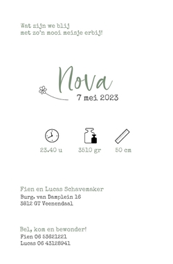 Geboortekaartje Nova - Lijntekening bloemen wit