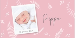Geboortekaartje - Polaroid met roze blaadjes