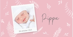 Geboortekaart - Polaroid met roze blaadjes
