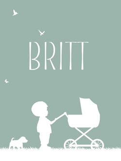 Poster 1 groen met jongen en kinderwagen