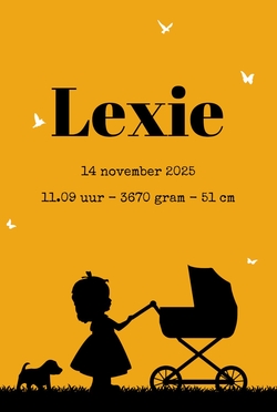 Poster 2 oker met zwart meisje en kinderwagen silhouet