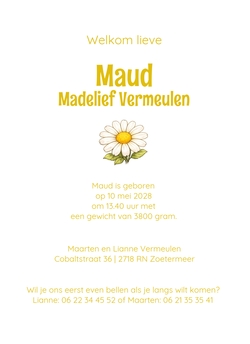 geboortekaartje Madeliefjes patroon lente uitstraling 