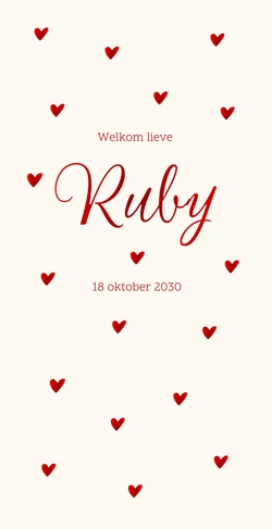 Geboortekaartje Rode foliehartjes