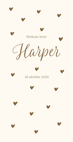 Geboortekaart enkel met hartjes bruin Harper