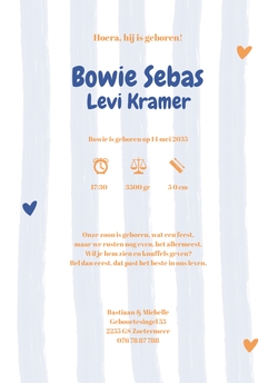 Geboortekaartje Bowie - Blauwe strepen