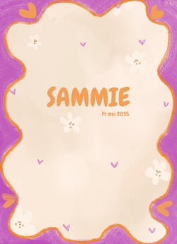 Geboortekaartje Sammie - Bloemen en gekleurde hartjes