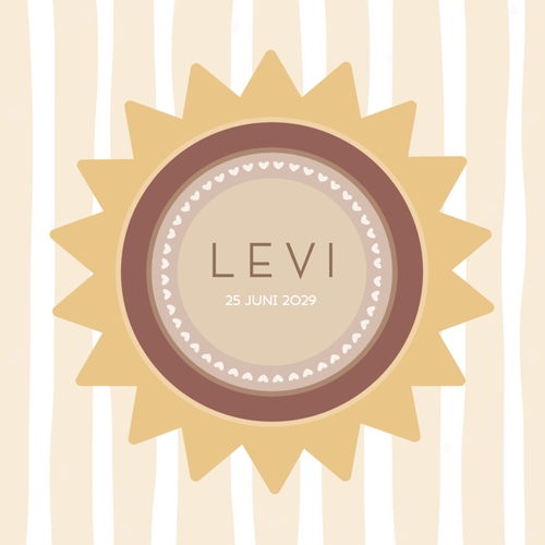 Geboortekaartje Levi met een okergeel zonnetje